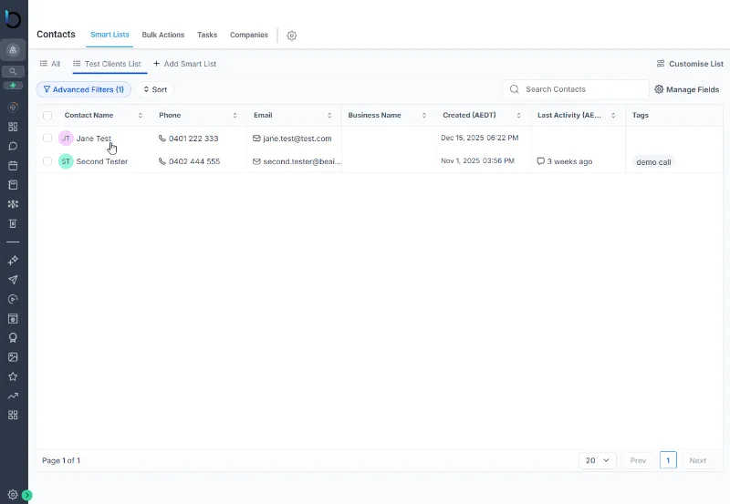CRM Screen